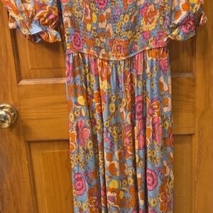 Floral Maxi Dress - Blue and Orange